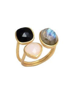 Anillos Mestiza Joyas | Anillo Alma Negro, Labradorita Y Blanco