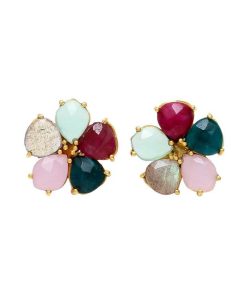 Pendientes Mestiza Joyas | Pendientes Piedras Flor Multicolor