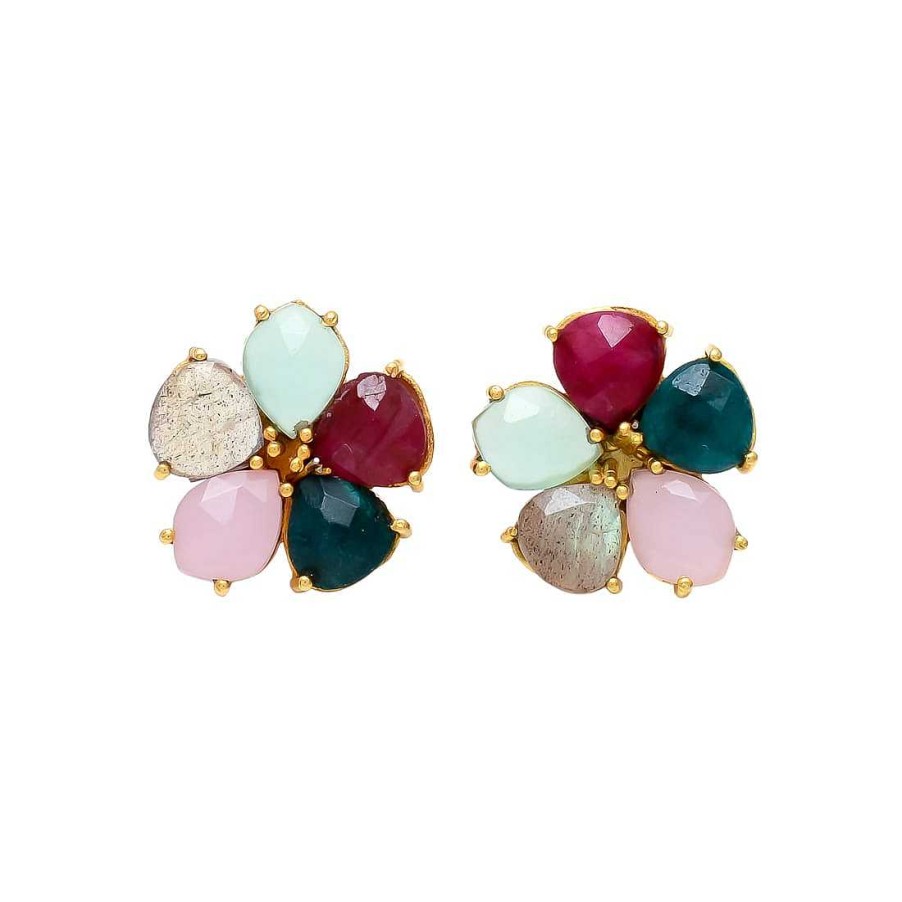 Pendientes Mestiza Joyas | Pendientes Piedras Flor Multicolor