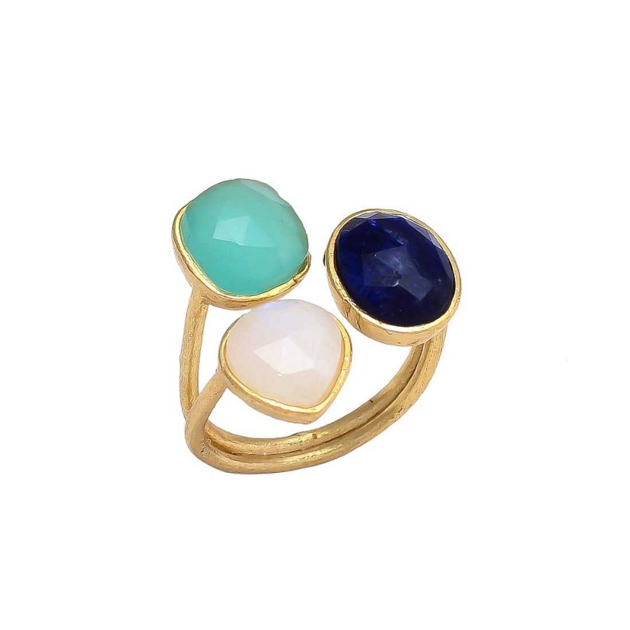 Anillos Mestiza Joyas | Anillo Con Piedras Alma Azul, Aguamarina Y Luna