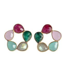 Pendientes Mestiza Joyas | Pendientes Con Piedras Mallorca Granate, Verde, Labradorita, Aguamarina Y Rosa