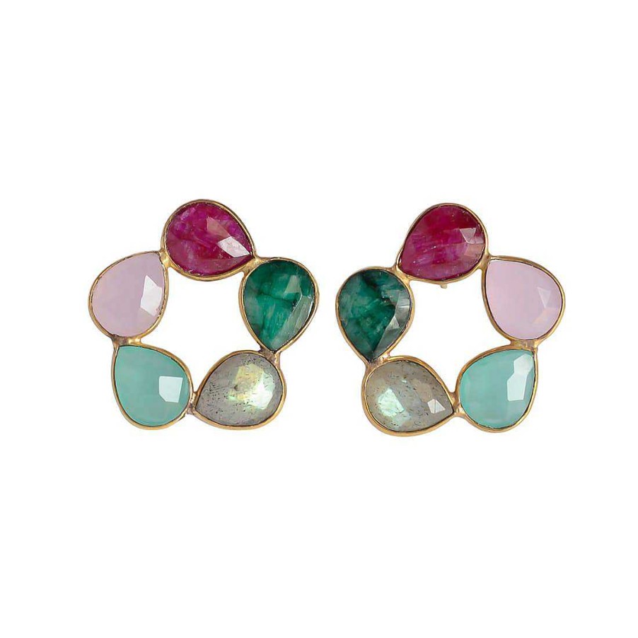 Pendientes Mestiza Joyas | Pendientes Con Piedras Mallorca Granate, Verde, Labradorita, Aguamarina Y Rosa