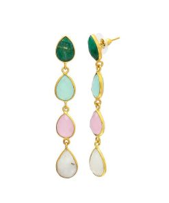 Pendientes Mestiza Joyas | Pendientes Con Piedras Madame Verde, Aguamarina, Rosa Y Luna