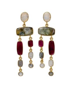 Pendientes Mestiza Joyas | Pendientes Con Piedras Cannes Granate, Labradorita Y Luna