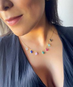 Collares Mestiza Joyas | Collar Con Piedras 7 Gotas Multicolor