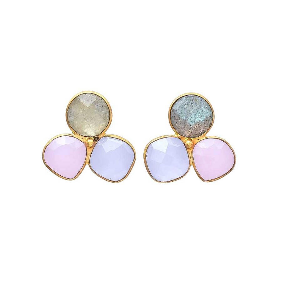 Pendientes Mestiza Joyas | Pendientes Con Piedras Zarautz Labradorita, Rosa Y Lila