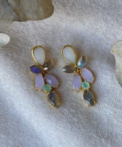 Pendientes Mestiza Joyas | Pendientes Piedras Lavanda Labradorita, Lila Y Aguamarina