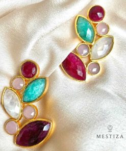 Pendientes Mestiza Joyas | Pendientes Regina Granate, Amazonita, Piedra De Luna Y Rosa