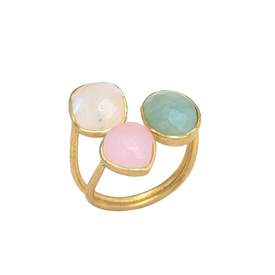 Anillos Mestiza Joyas | Anillo Con Piedras Alma Amazonita, Rosa Y Luna