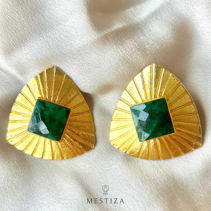 Pendientes Mestiza Joyas | Pendientes Con Piedras Trieste Verde