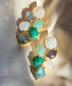 Pendientes Mestiza Joyas | Pendientes Amaranta Verde, Amazonita, Labradorita Y Luna