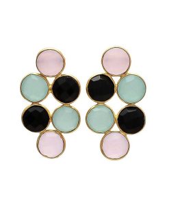 Pendientes Mestiza Joyas | Pendientes Con Piedras Circus Rosa, Aguamarina Y Negro