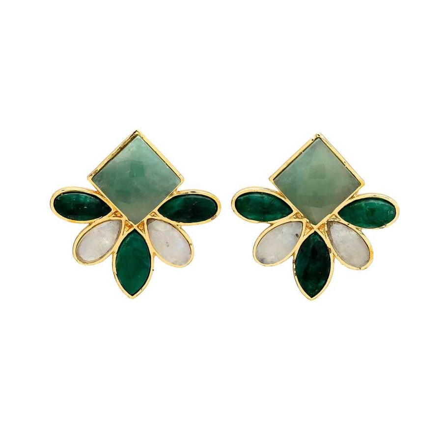 Pendientes Mestiza Joyas | Pendientes Nicoletta Verde, Amazonita Y Luna