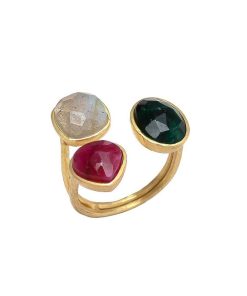 Anillos Mestiza Joyas | Anillo Con Piedras Alma Granate, Verde Y Labradorita