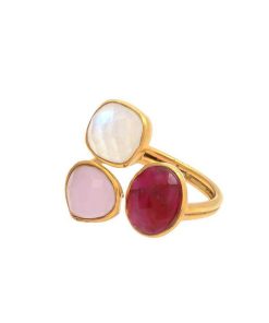 Anillos Mestiza Joyas | Anillo Con Piedras Alma Blanco, Granate Y Rosa