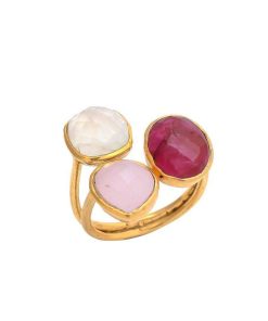 Anillos Mestiza Joyas | Anillo Con Piedras Alma Blanco, Granate Y Rosa