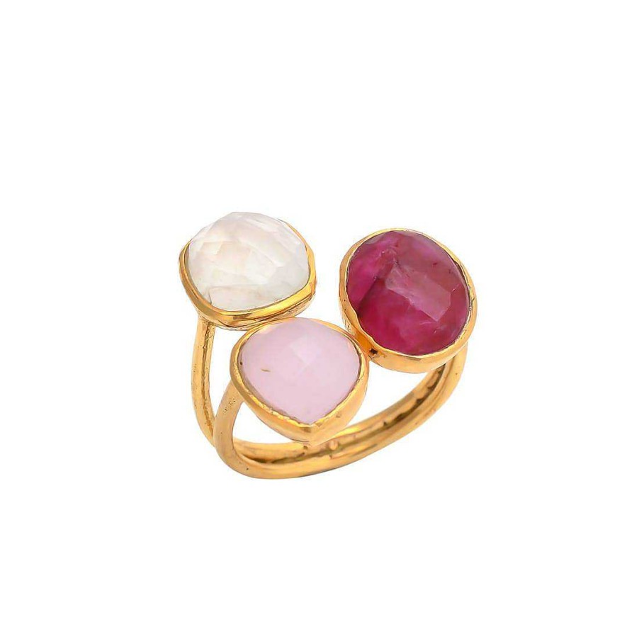 Anillos Mestiza Joyas | Anillo Con Piedras Alma Blanco, Granate Y Rosa