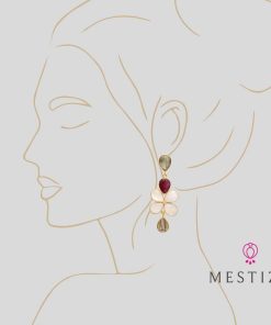 Pendientes Mestiza Joyas | Pendientes Con Piedras Madrid Labradorita, Granate Y Luna