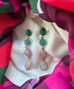 Pendientes Mestiza Joyas | Pendientes Con Piedras Madame Verde, Aguamarina, Rosa Y Luna