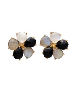 Pendientes Mestiza Joyas | Pendientes Piedras Flor Negro, Labradorita Y Luna