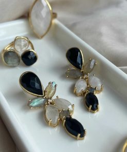 Pendientes Mestiza Joyas | Pendientes Piedras Lavanda Negro, Labradorita Y Luna