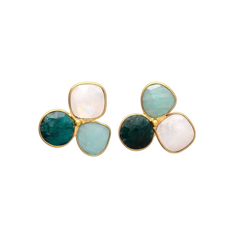 Pendientes Mestiza Joyas | Pendientes Con Piedras Zarautz Esmeralda, Amazonita Y Piedra De Luna