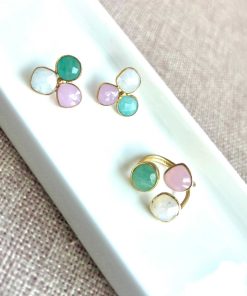 Pendientes Mestiza Joyas | Pendientes Con Piedras Zarautz Amazonita, Rosa Y Luna