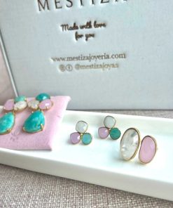 Pendientes Mestiza Joyas | Pendientes Con Piedras Zarautz Amazonita, Rosa Y Luna