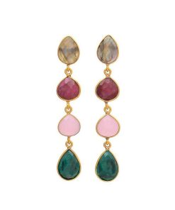 Pendientes Mestiza Joyas | Pendientes Con Piedras Madame Labradorita, Rub , Rosa Y Esmeralda