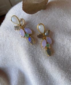 Pendientes Mestiza Joyas | Pendientes Piedras Lavanda Labradorita, Lila Y Aguamarina