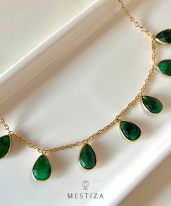 Collares Mestiza Joyas | Collar Con Piedras 7 Gotas Verde