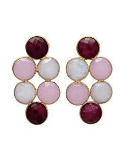 Pendientes Mestiza Joyas | Pendientes Con Piedras Circus Granate, Rosa Y Luna