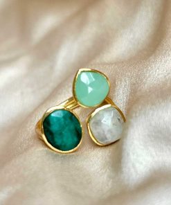 Anillos Mestiza Joyas | Anillo Alma Verde, Aguamarina Y Blanco