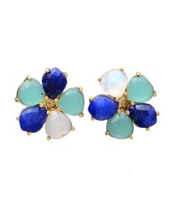 Pendientes Mestiza Joyas | Pendientes Piedras Flor Azul, Aguamarina Y Luna