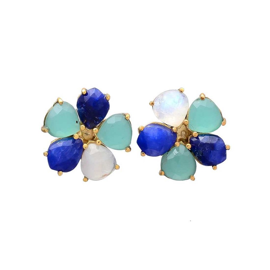 Pendientes Mestiza Joyas | Pendientes Piedras Flor Azul, Aguamarina Y Luna