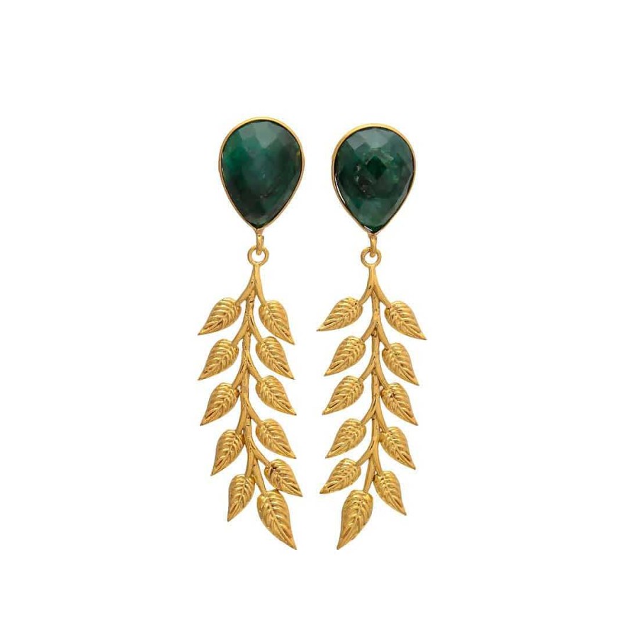 Pendientes Mestiza Joyas | Pendientes Con Piedras Rama Gota Verde