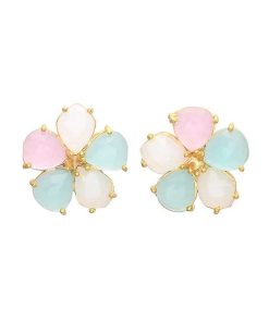 Pendientes Mestiza Joyas | Pendientes Piedras Flor Aguamarina Y Rosa