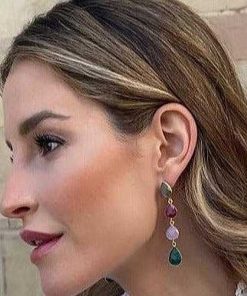 Pendientes Mestiza Joyas | Pendientes Con Piedras Madame Labradorita, Rub , Rosa Y Esmeralda