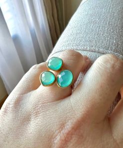 Anillos Mestiza Joyas | Anillo Alma Verde, Aguamarina Y Blanco