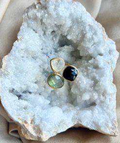 Anillos Mestiza Joyas | Anillo Alma Negro, Labradorita Y Blanco