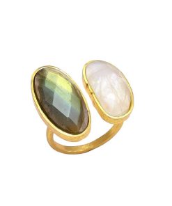 Anillos Mestiza Joyas | Anillo Con Piedras Allegra Labradorita Y Blanco