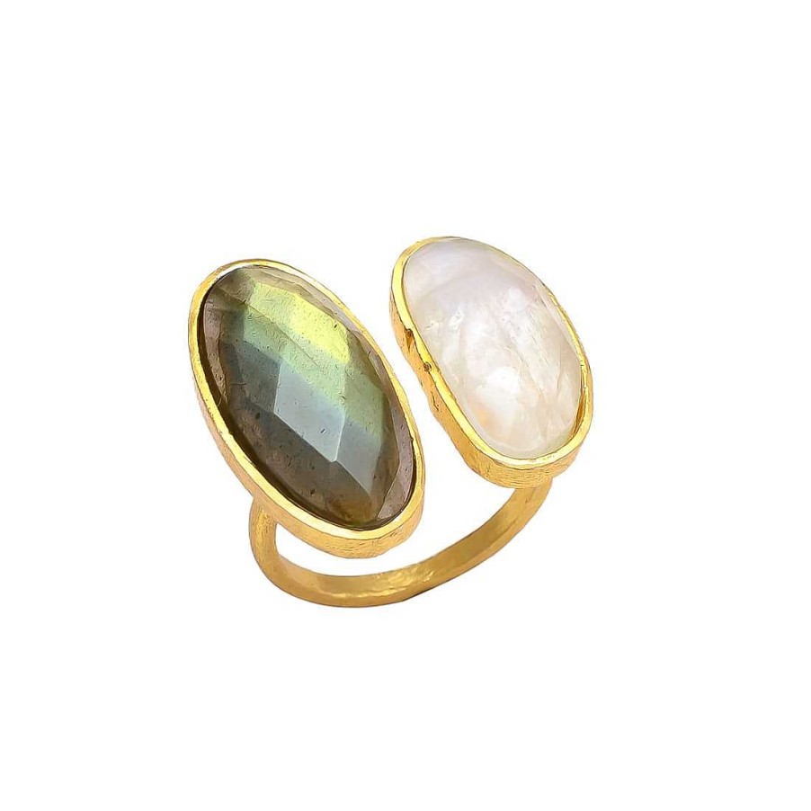 Anillos Mestiza Joyas | Anillo Con Piedras Allegra Labradorita Y Blanco