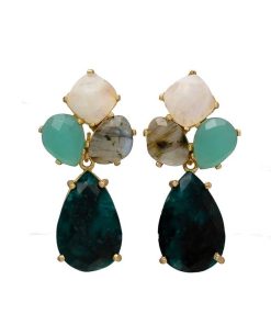 Pendientes Mestiza Joyas | Pendientes Piedras Inle Luna, Aguamarina, Labradorita Y Esmeralda