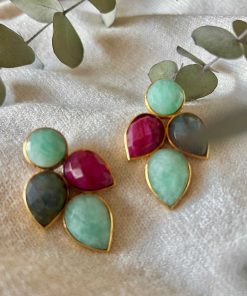 Pendientes Mestiza Joyas | Pendientes Con Piedras Hortensia Amazonita, Labradorita Y Granate