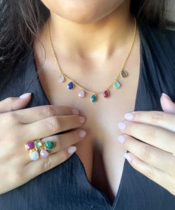 Collares Mestiza Joyas | Collar Con Piedras 7 Gotas Multicolor