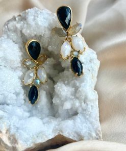 Pendientes Mestiza Joyas | Pendientes Piedras Lavanda Negro, Labradorita Y Luna