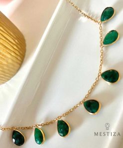 Collares Mestiza Joyas | Collar Con Piedras 7 Gotas Verde