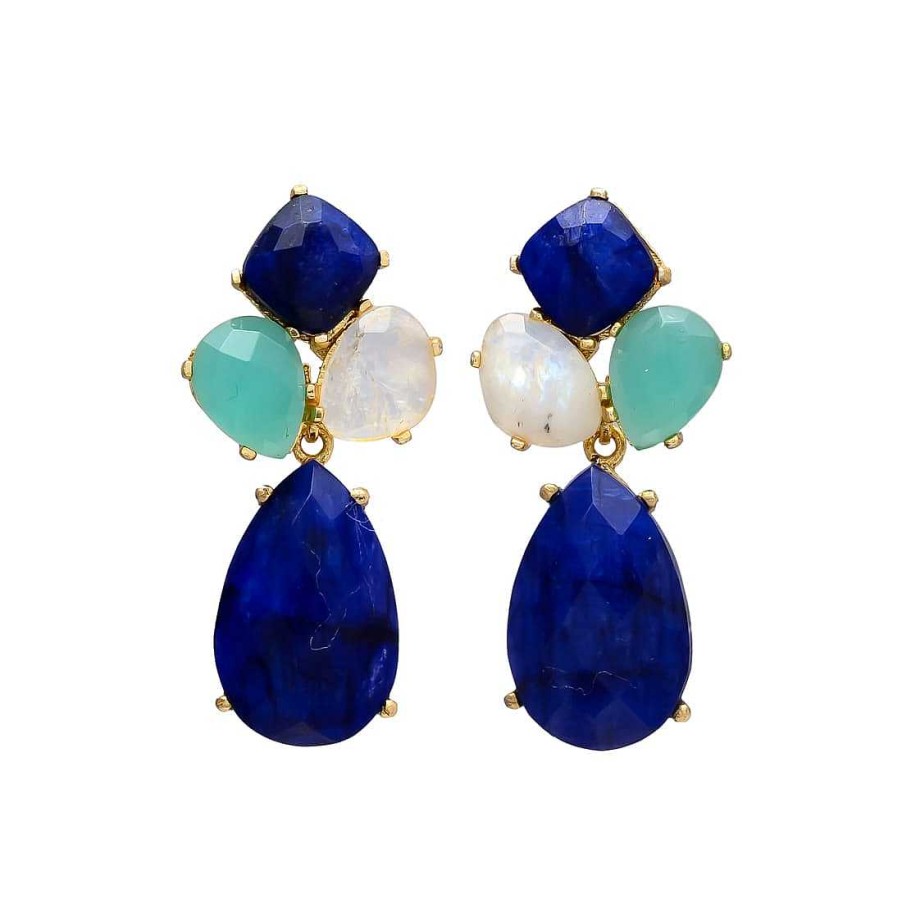 Pendientes Mestiza Joyas | Pendientes Piedras Inle Azul, Aguamarina Y Piedra De Luna