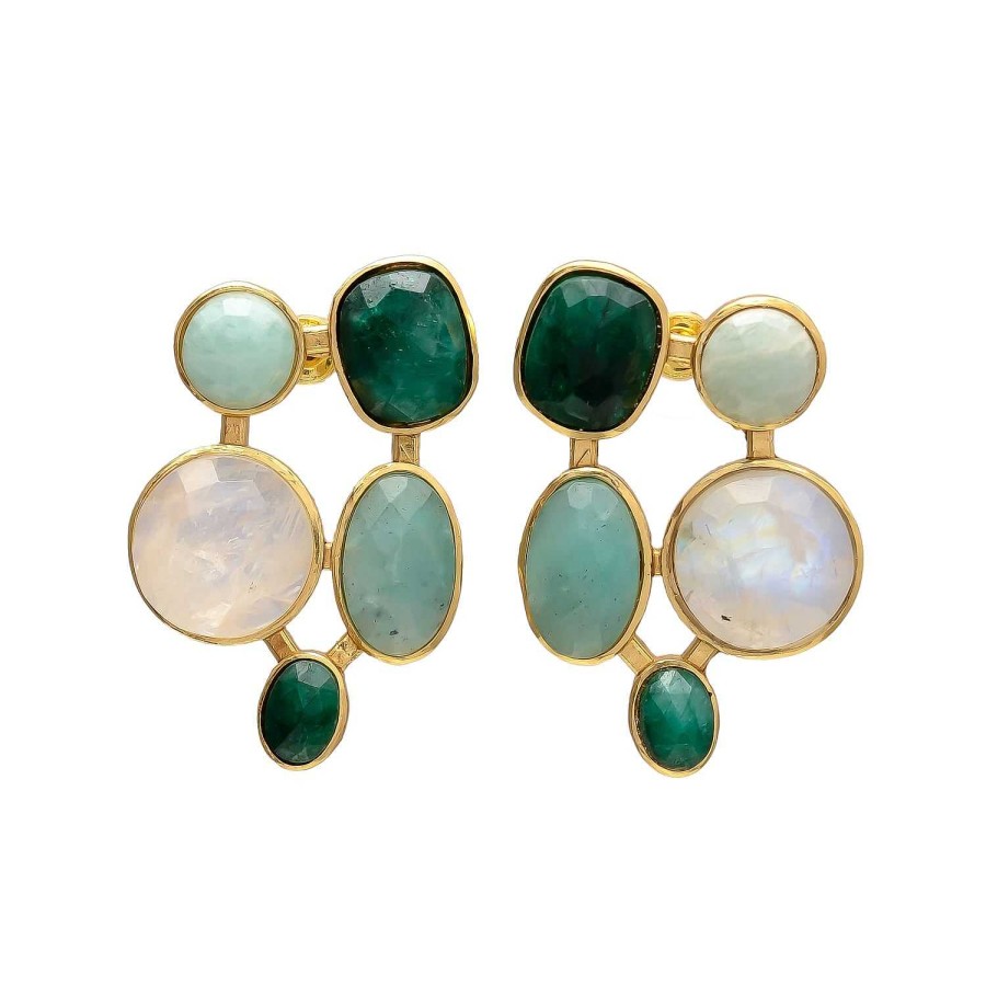 Pendientes Mestiza Joyas | Pendientes Filippa Verde, Amazonita Y Luna