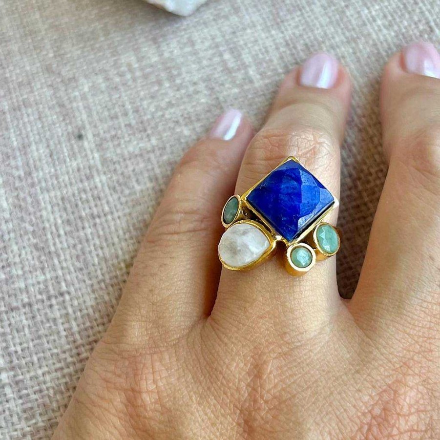 Anillos Mestiza Joyas | Anillo Bianca Azul, Amazonita Y Luna